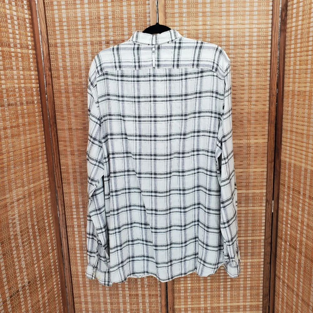♧ Banana Republic Camden Fit Linen Plaid Button Down Shirt Size XL White Black